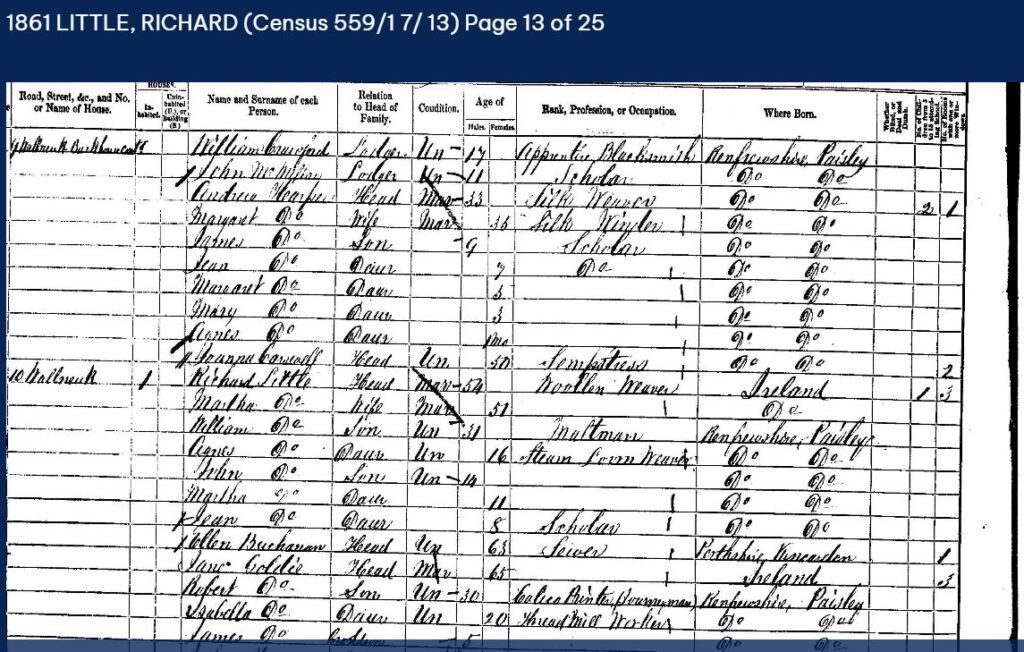 richard little 54 years 1861 census 559 17 13 abbey burgh wife martha 51
