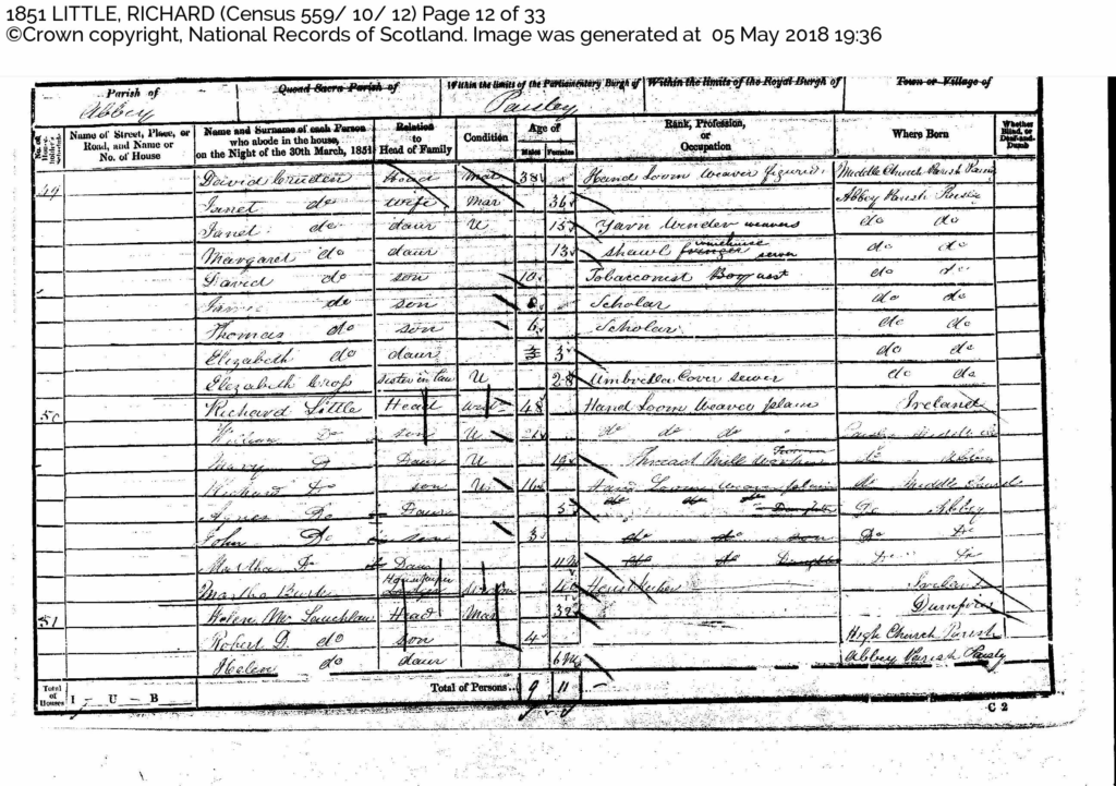 richard little handloom weaver b. ireland 48 1851 census