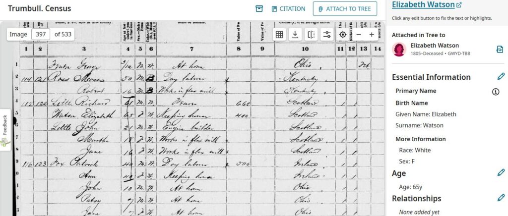 trumbull ohio census 1870 richard little 61 elizabeth watson 65 b scotland keeping house