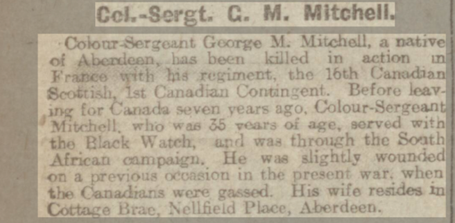 sgt george minty mitchell 16th bn canadian scottish regiment